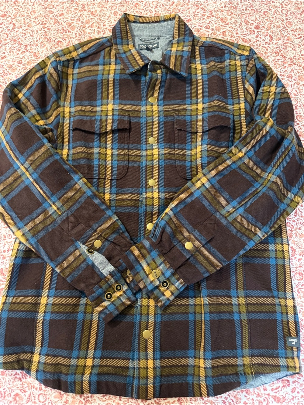 Toad&Co Brown Plaid Button-Front Shirt with Blue and Yellow Accents